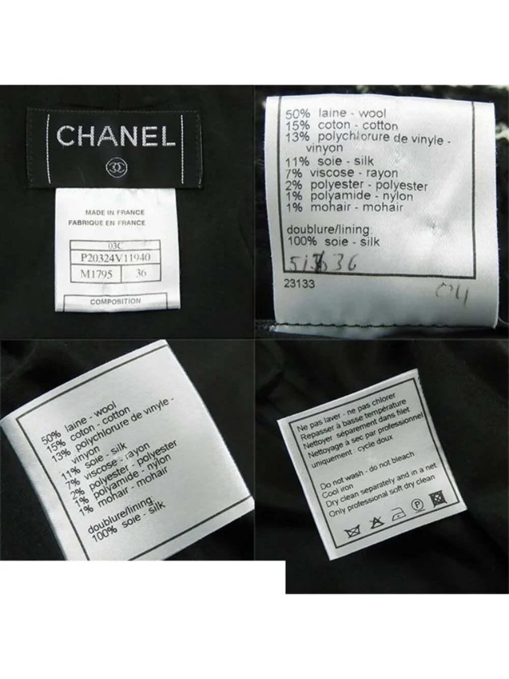 Chanel Skirt Black White Wool Cotton 03C Trapezoid 36